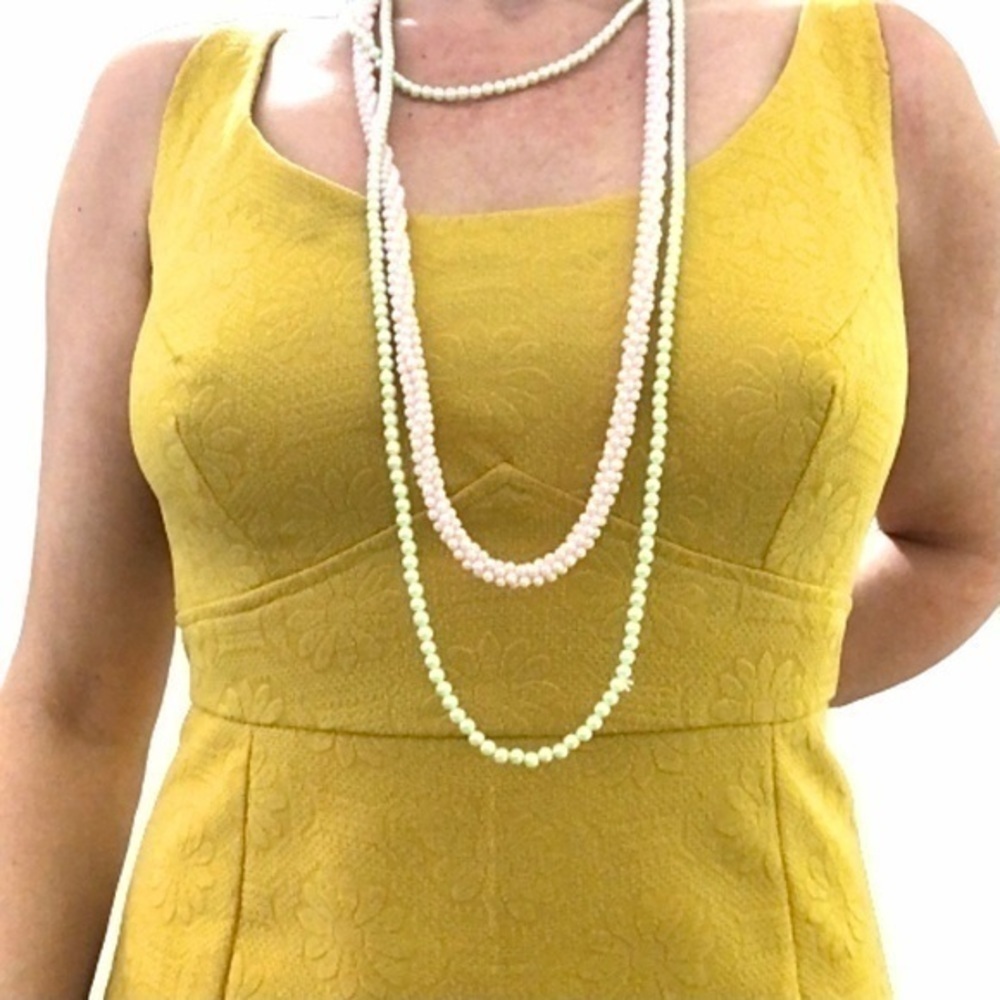 Vintage handmade 60s embossed floral mustard yellow dress and hat medium - Picture 2 of 15